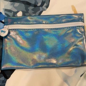 Ipsy metallic blue cosmetic bag new